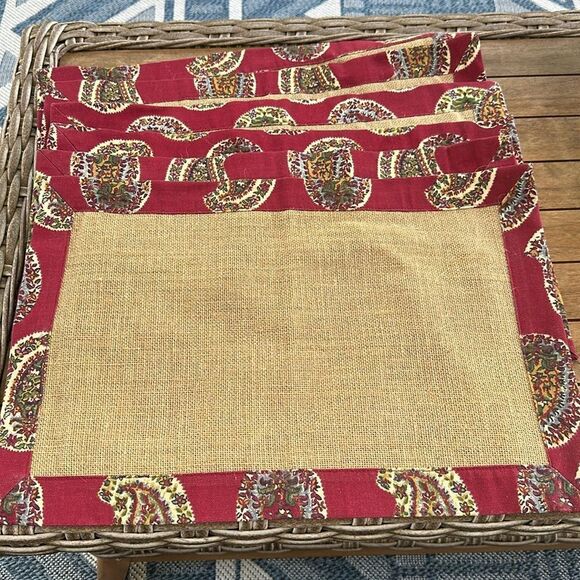 Pier 1 Floral & Raffia Cloth Placemats (6) - Picture 1 of 2